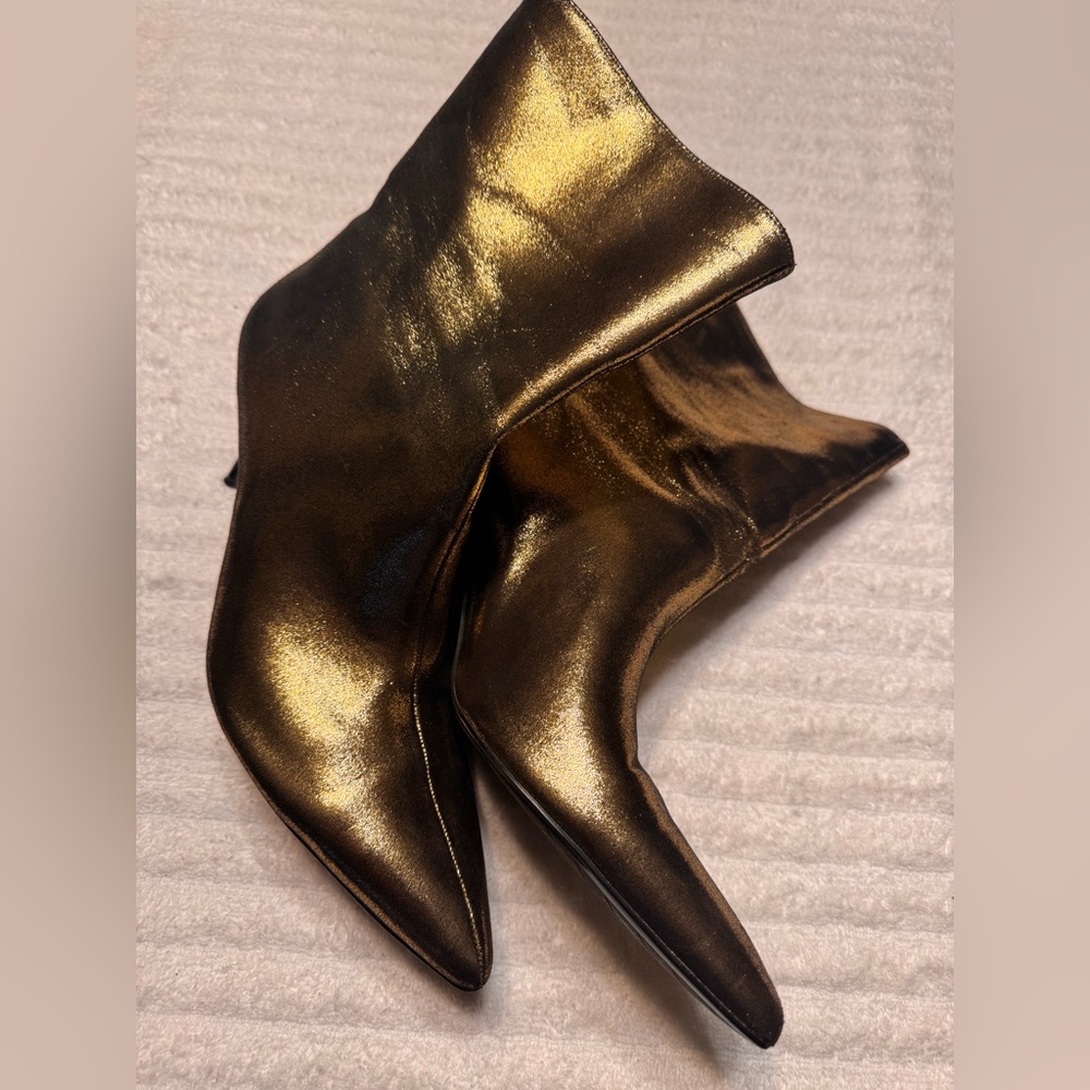 ZARA METALLIC THIN HEEL ANKLE BOOTS IN GOLD . SIZE 10/41 - Picture 8 of 15